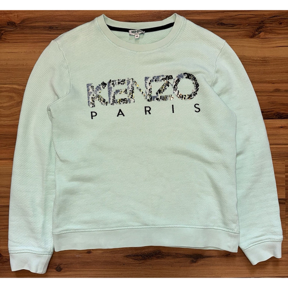 KENZO Tops - Kenzo Paris Mint Green Logo Sweatshirt Medium Sequin Designer Streetwear